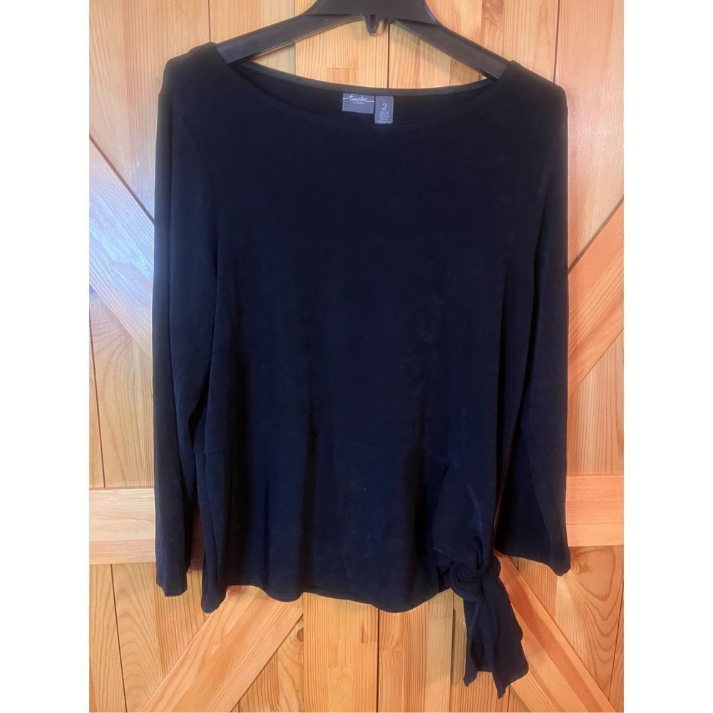 Travelers By Chico's Womens Size 2 - large Black Solid Long Sleeve Shirt Blouse